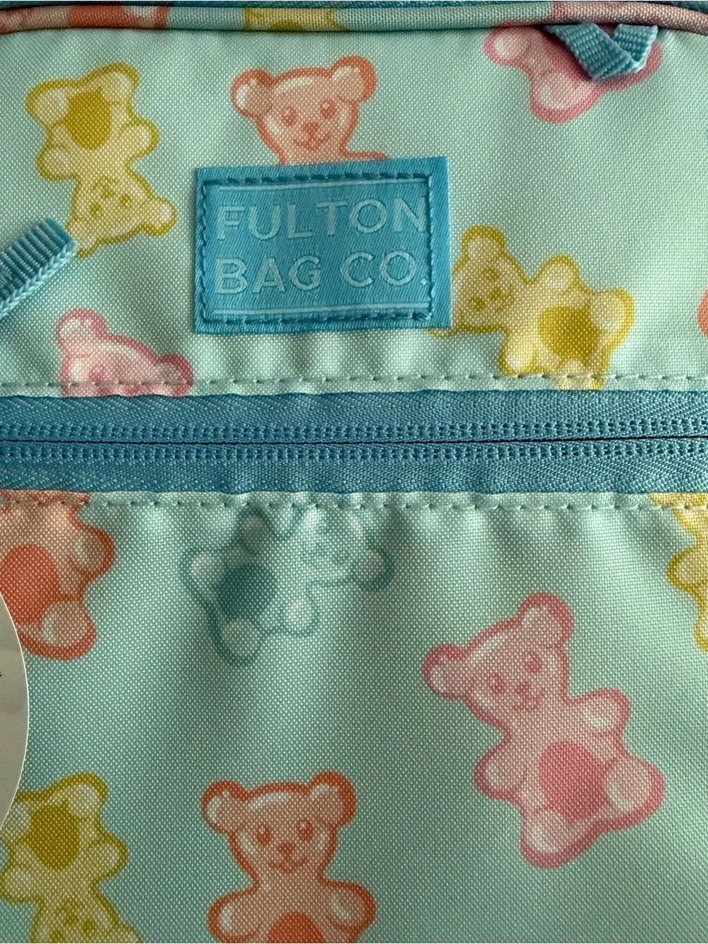 Fulton Bag Co. Upright Zippered Lunch Bag Kid Light blue pastel Gummy bears NEW